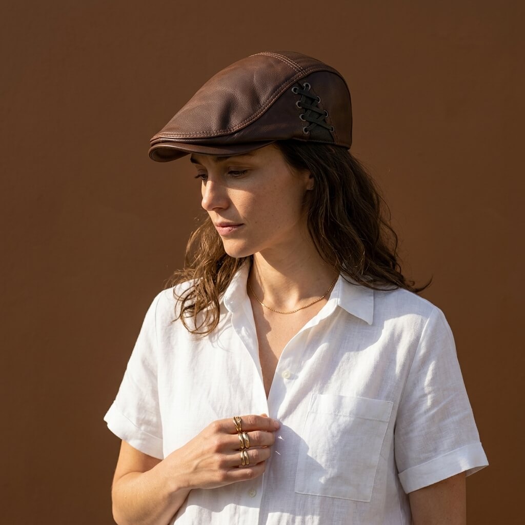The Lace-Up Leather Flat Cap