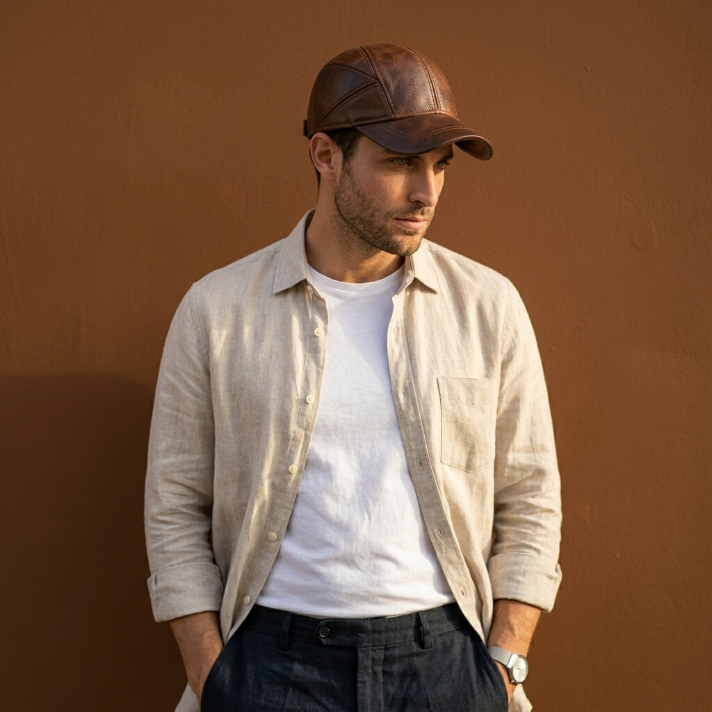 The Panelled Leather Cap