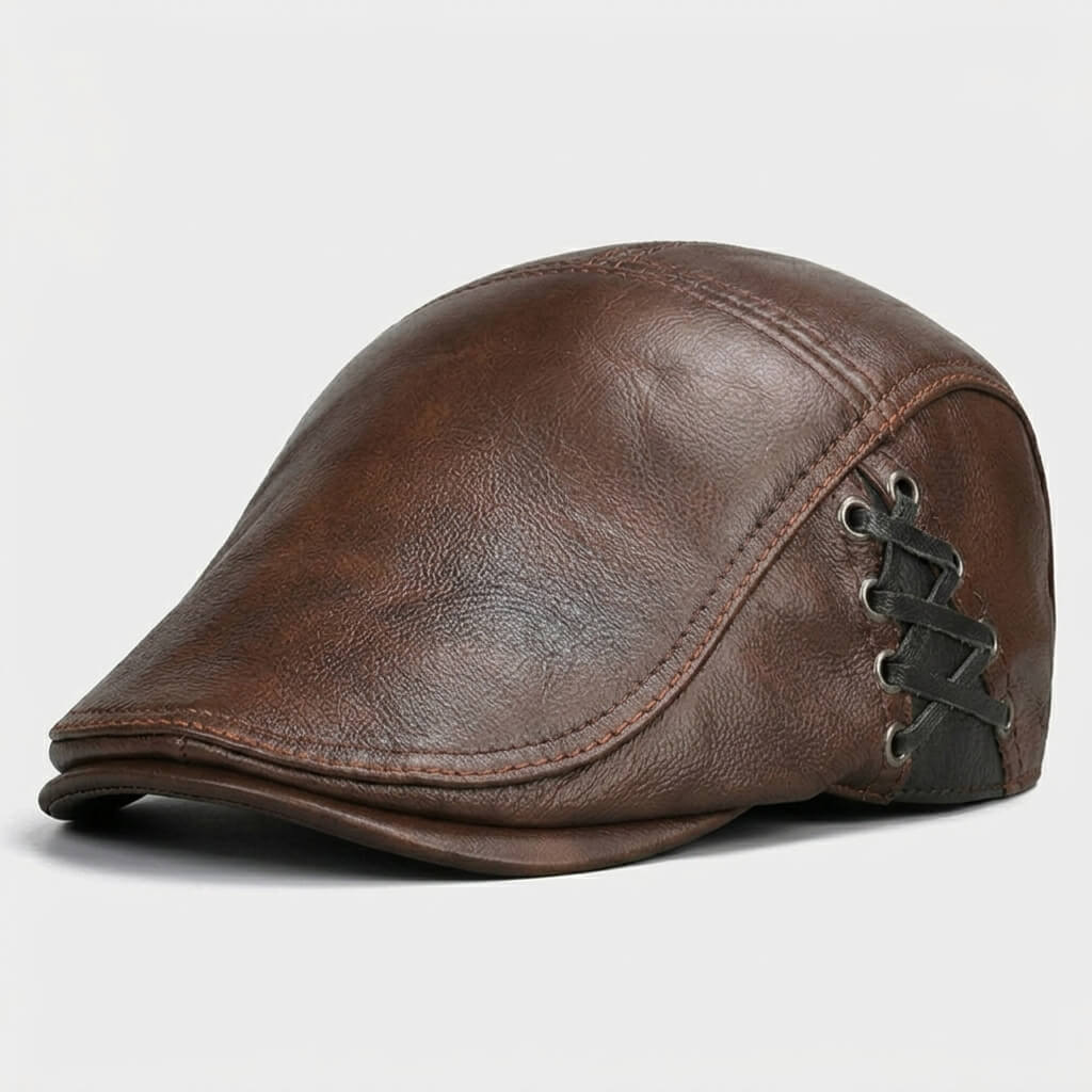 The Lace-Up Leather Flat Cap