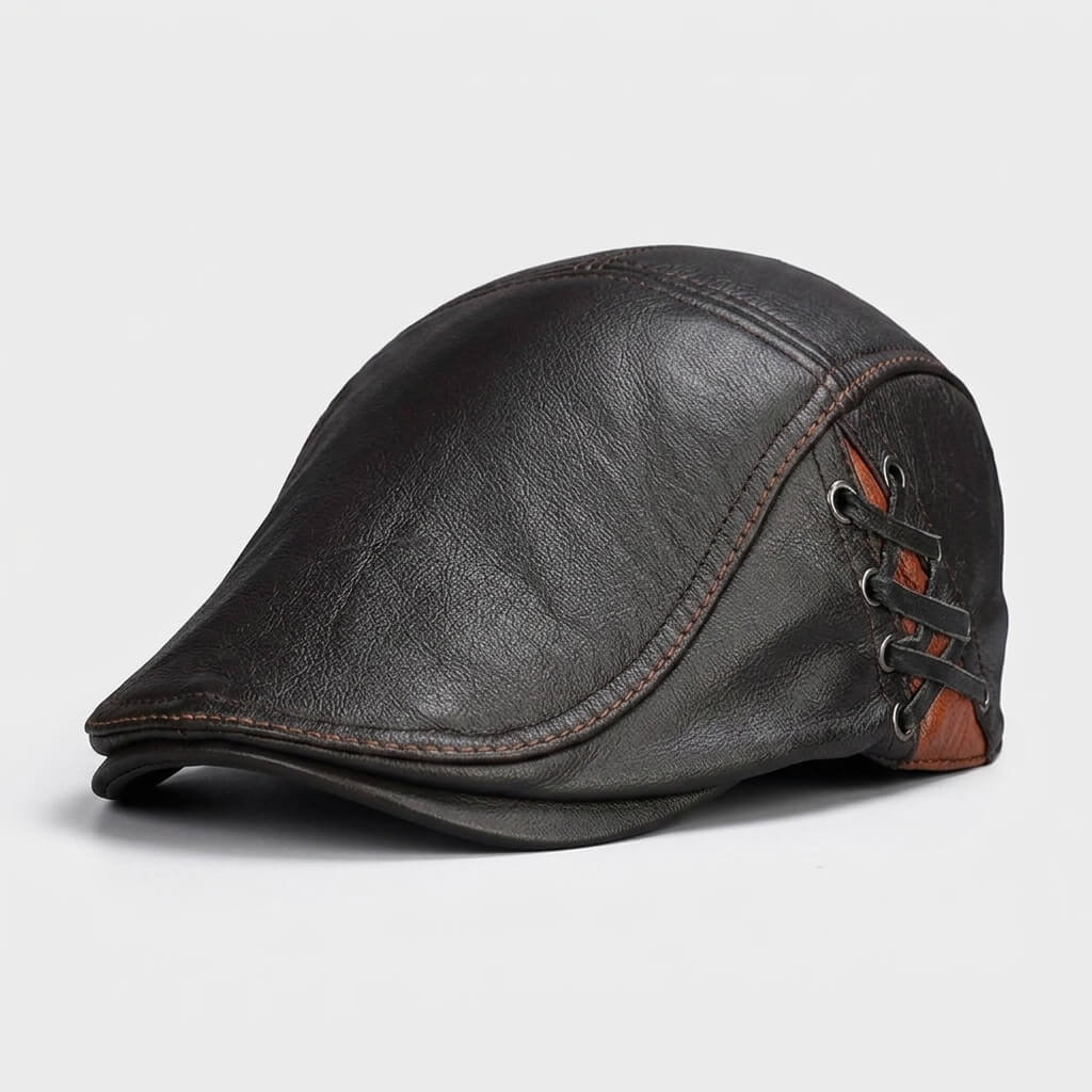 The Lace-Up Leather Flat Cap